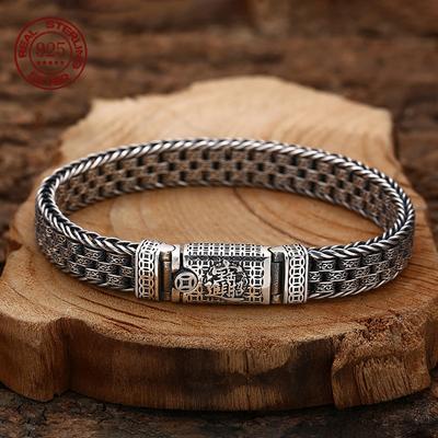 Tang Grass Bracelet S925 Sterling Silver Retro Personality for Boys and Girls Couple Bracelet Jewelry Exquisite Gift