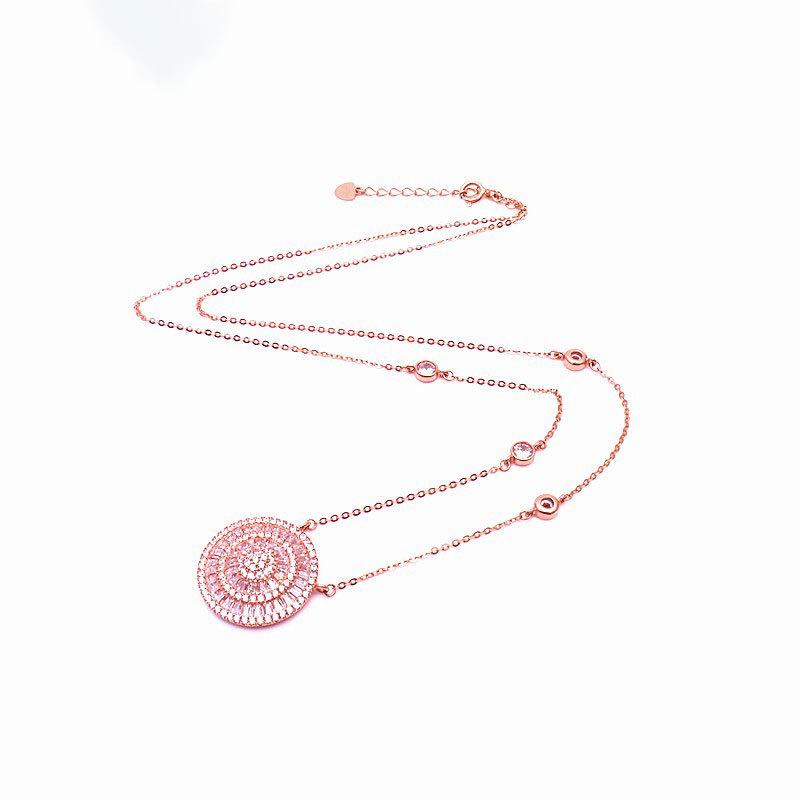 Purple Gold Pure Zircon Round Brand Pendant Rose Gold Plated Fashion Trend Necklace Collarbone Chain