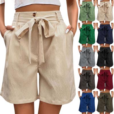 Women's Casual Pants Children's Tie Elastic Waist Solid Color Five-minute Pants Wide-leg Shorts