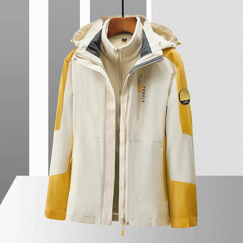 2023 New Men's Outdoor Casual Jacket Waterproof and Windproof Three-in-one Detachable Autumn and Winter Jacket Mountaineering Suit