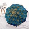 Blå Livets Blomma Mandala Väggkonst DekorationParaply med Söt Design, Bärbart 3-fällbart Kompakt Paraply för Män & Kvinnor, Alla hjärtans dag Mors dag Ha