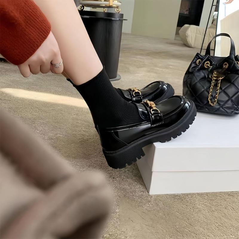 Sheepskin version~ thick-soled women's black small leather shoes retro JK shoes genuine leather single shoes