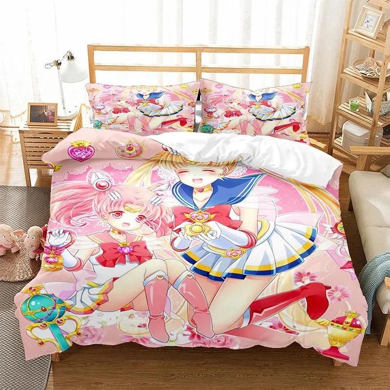 Sailor Moon Beddengoed Set Dekbedovertrek Cosplay Kussensloop Cartoon Anime Decor Bedspreien Slaapkamer Dekbedovertrek Beddengoed Pakket Kinderen Cadeau