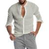 Plus Size Men's Spring and Summer Comfortable Long Sleeve Linen Top Solid Buttoned Stand Collar Loose Shirt