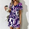 Moda Estiva Donna Scollo a V Fantasia Astratta Stampata Vestito Corto Sexy Vestiti