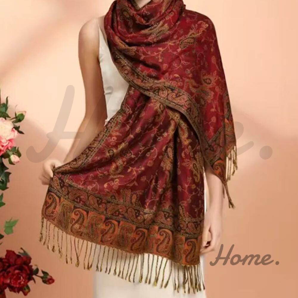 Paisley Embroidered Long Shawl, Premium Tassel Fringe Scarf for Muslim Women Tudung Hijab Raya Elegant Gift Accessories