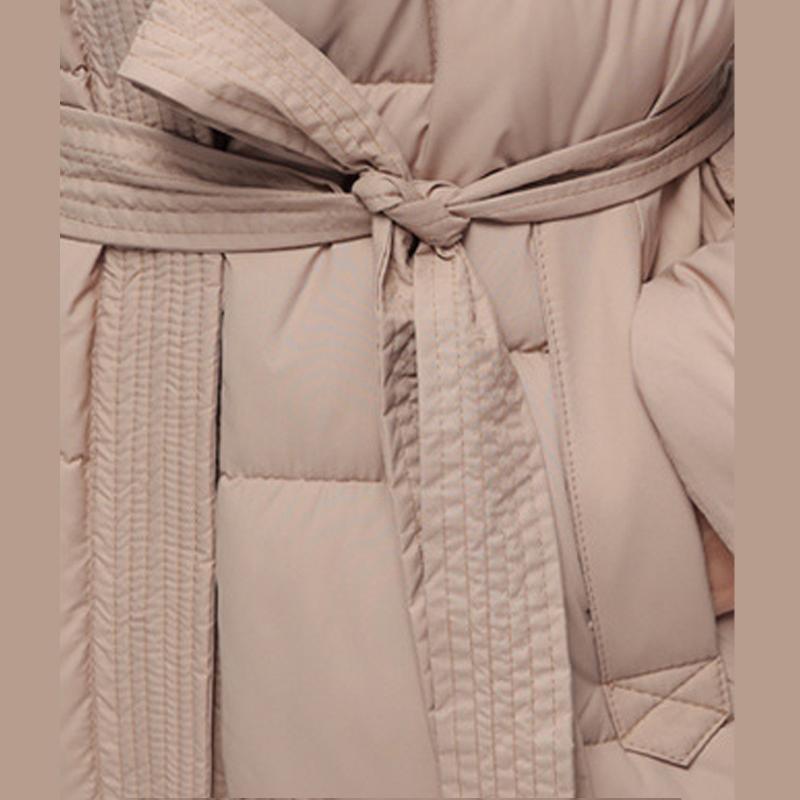 Vinter Dam Lång Dunbomullsjacka med Bälte Tjock Varm Lyxig Slim Huva Parka Kappa