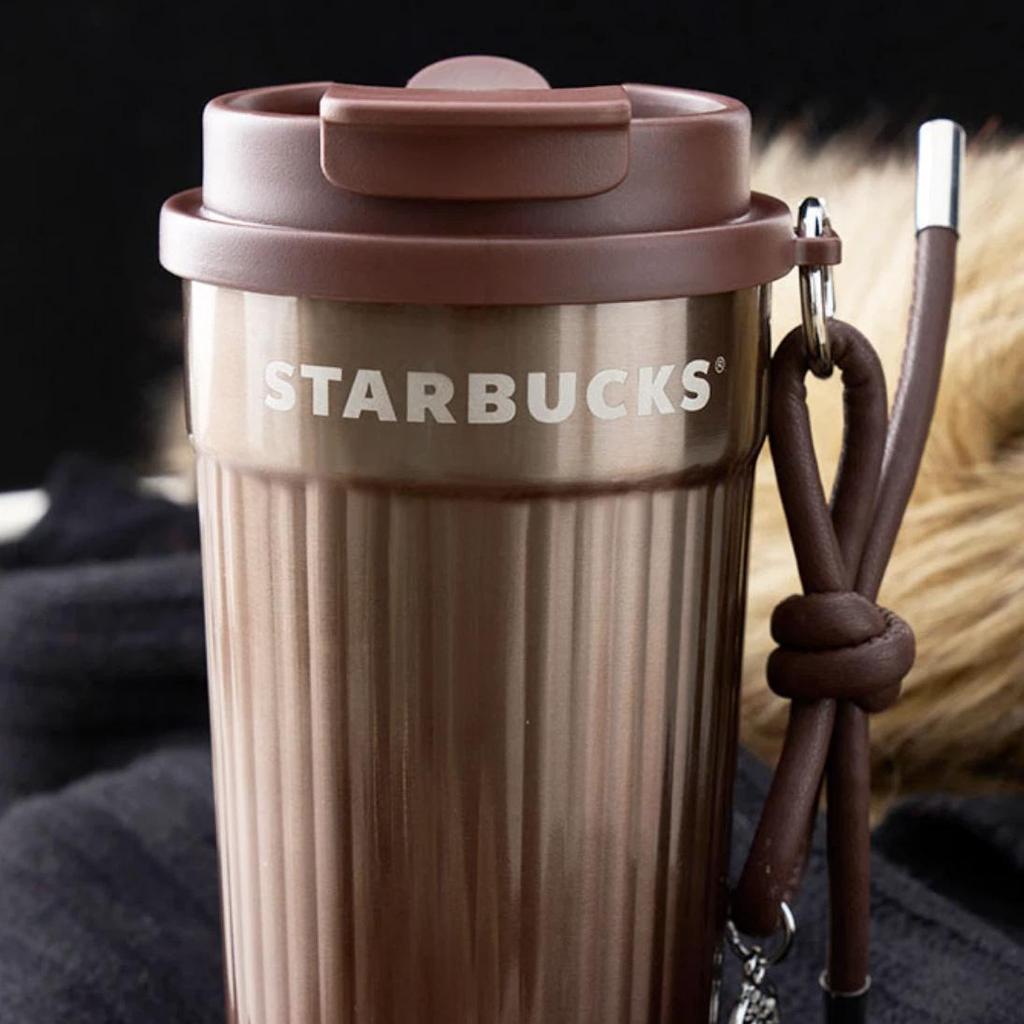 Starbucks Brown Gold Luster Series Double-Drinking Stainless Steel Desktop Cup, 470ml Coffee Mug Water Cup, Gift for Women's Day
