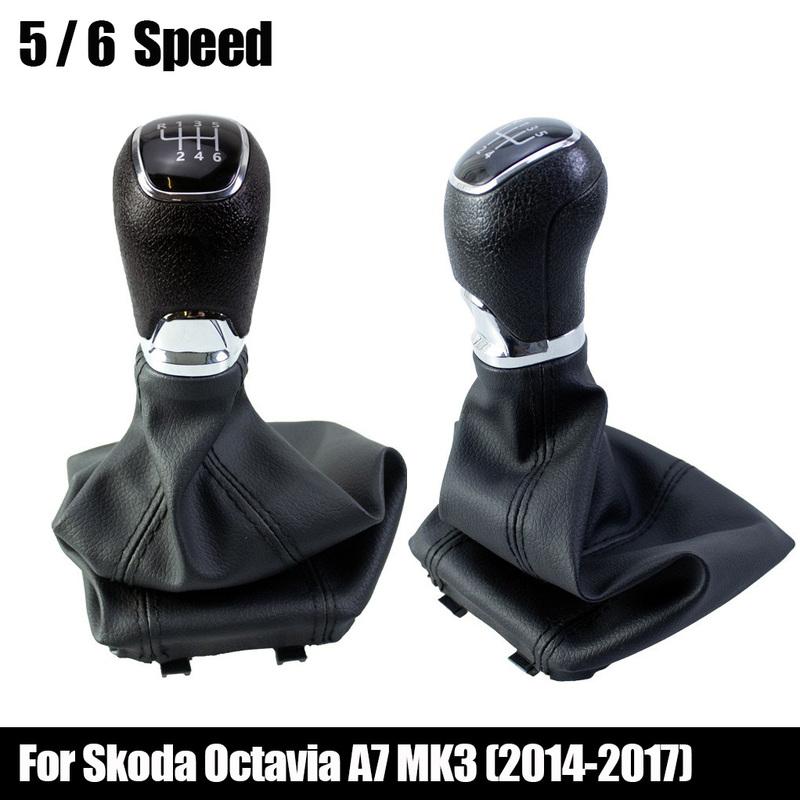 For Skoda Octavia A7 MK3 (2014-2017) Car Gear Shift Knob 5 / 6 Speed Lever Shifter Gaiter Boot Cover Collar Car Styling