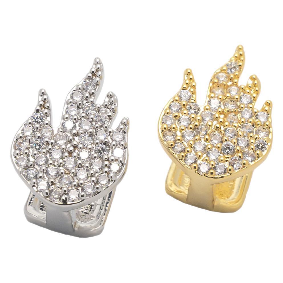 Gold-Plated Flame Hip-Hop Grill with Zircon Inlays - Halloween Edition