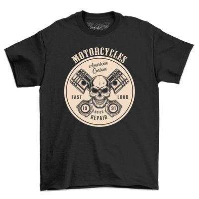 Skull and Gears American Custom Motorbike Racer Motorcycle Vintage Men's T-Shirt Mens Womens Tees Top