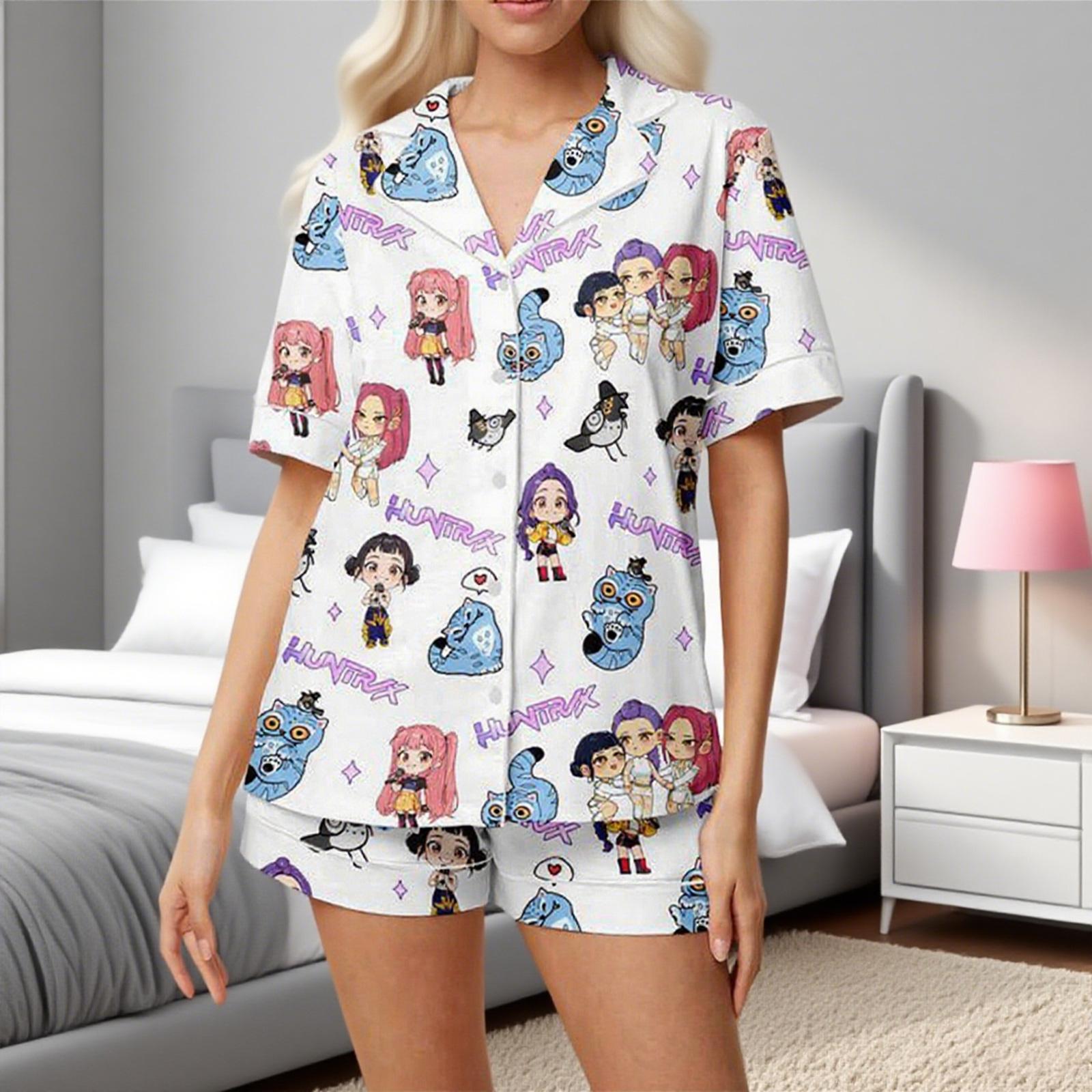 

Сатиновый пижамный комплект, женская пижама в мультяшном стиле M белый