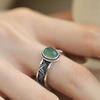925 Silver Rings for Women Couple Minimalist Handmade Simple Green Stone Ring Fine Jewelry Gift Prevent Allergy