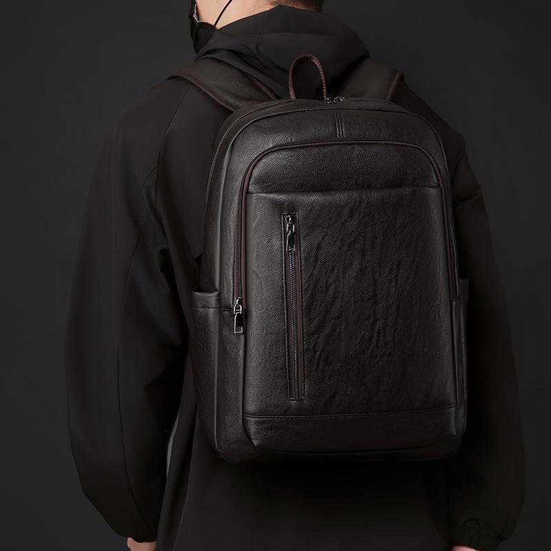 Business PU Backpack Men's Large Capacity Computer Backpack Waterproof Travel Student Schoolbag