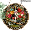 2D Flat, 1pc Round Aluminum Boston Terrier Garden Sign, Vintage Floral Wall Art, "Live Life in Full Bloom" Dog & Wheelbarrow Design, Waterproof