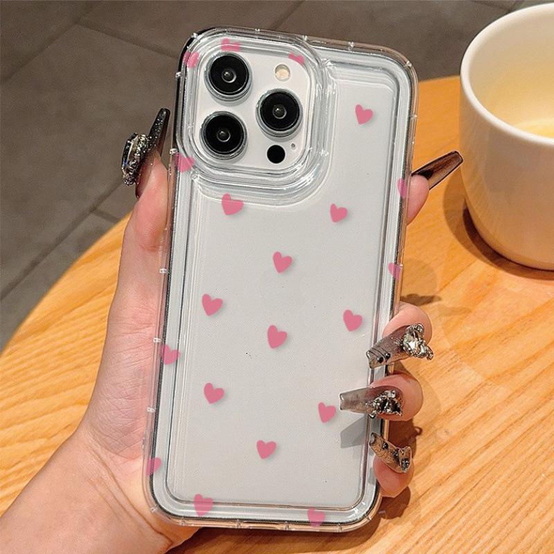 

Pink Heart Shock-Absorbing Airbag Phone Case for iPhone 11, 13, 16 Pro Max Apple XR