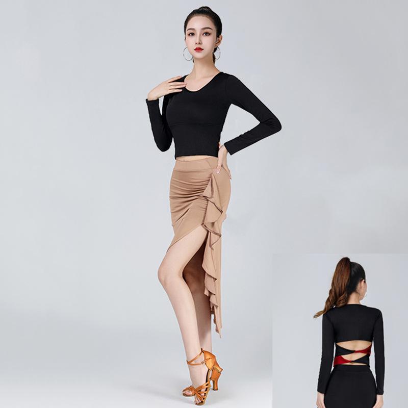 Women's Ruffle Latin Dance Bodycon Midi Skirt, Adult Practice & Performance Costume