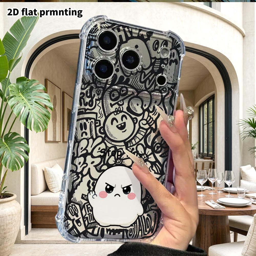 Phone Case: 2D Flat Suitable for iPhone 18 17 16 15 14 13 Pro Transparent Corner Protection Case, Stop, Christmas and Halloween Gifts