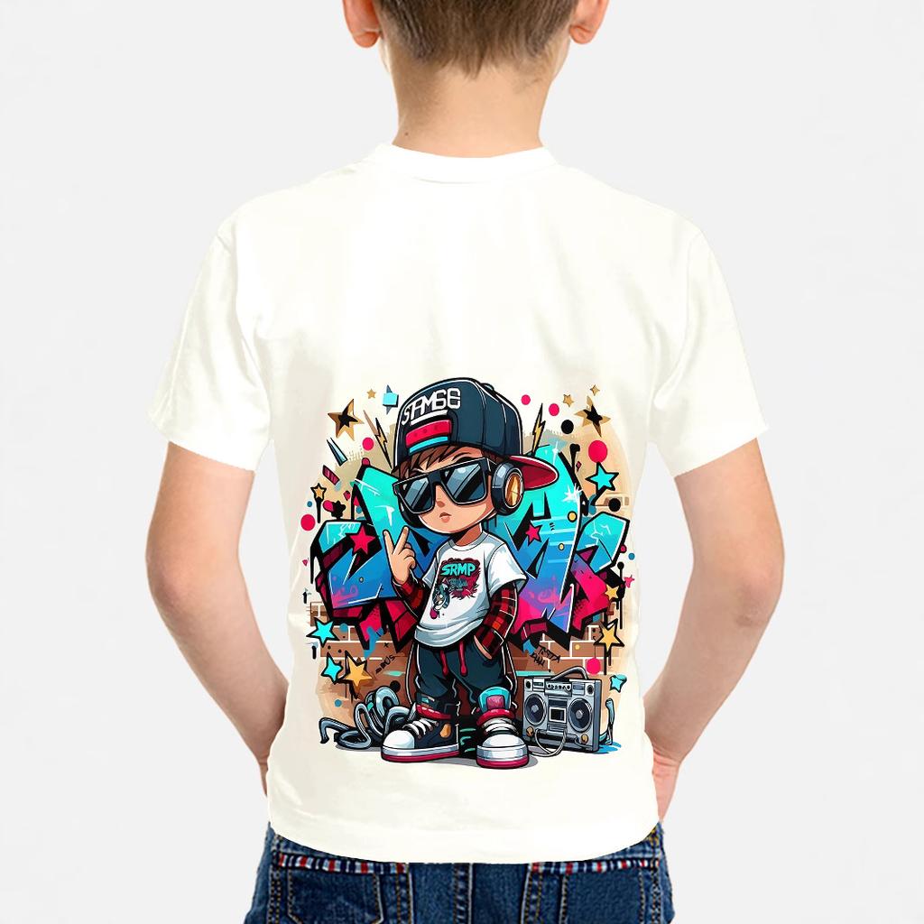 Summer Round Neck Hip - Hop Cartoon Character 3D Printed Top Fashionable Casual Short Sleeved Children's Boy T-shirts