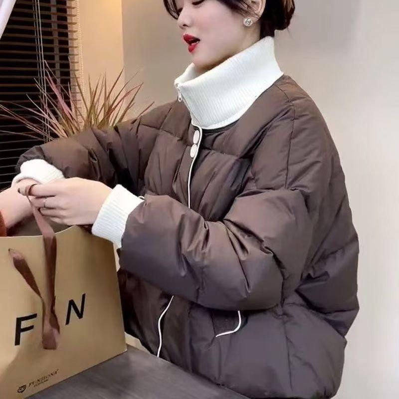 

Women s Solid Color Zipper Button Thread Fake Two Piece Turtle Collar Jacket Cotton Clothes Fashion Top S коричневий