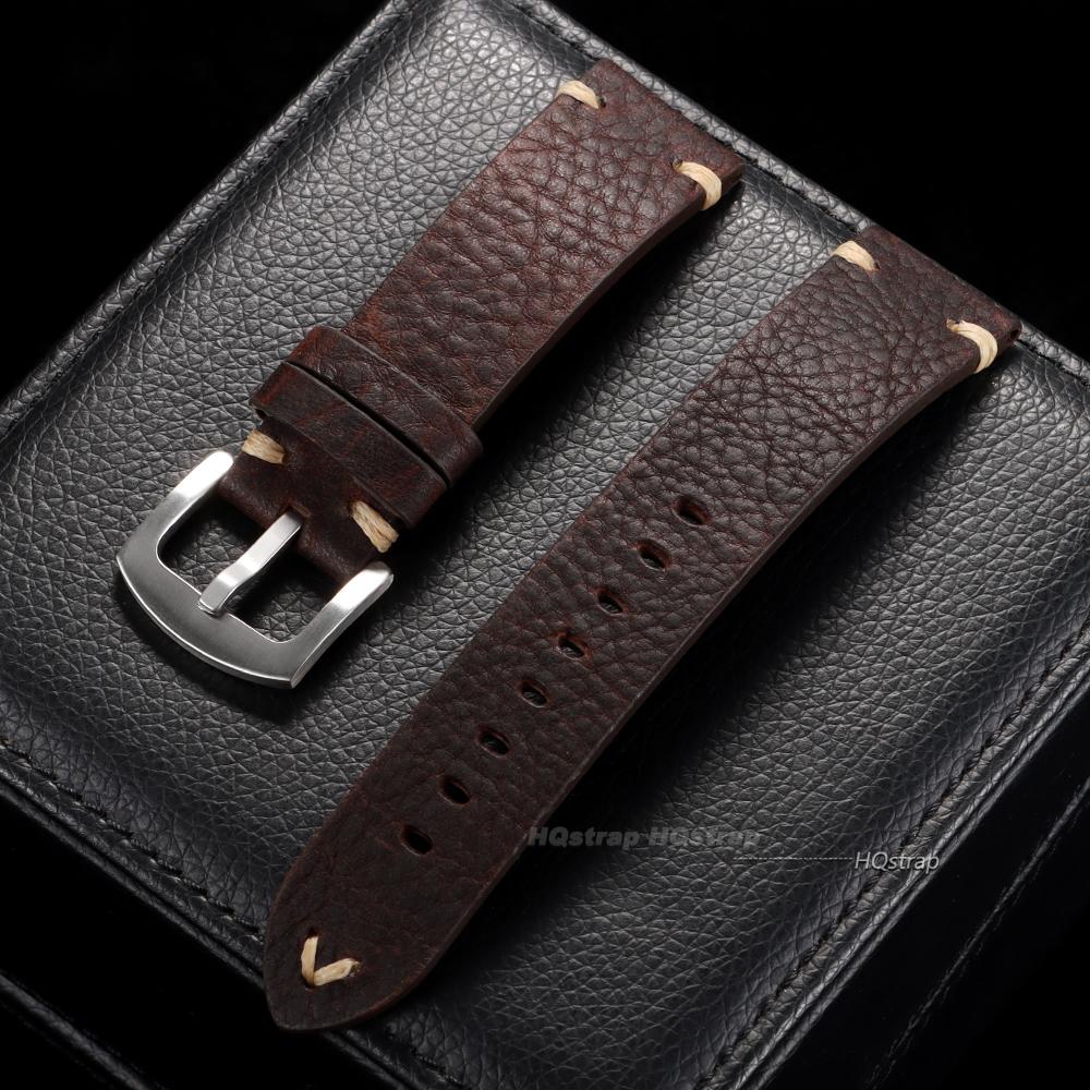 Vintage Handgefertigtes Leder Uhrenarmband 20mm 22mm 18mm Handgelenkband Nähte Rindsleder Armbänder Edelstahl Schnalle Uhren Zubehör