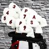 Golf head cover iron club set for men, left and right, 10 pieces (3-9, P, A, S) Red, number embroidery on both sides, white, synthetic leather, PU