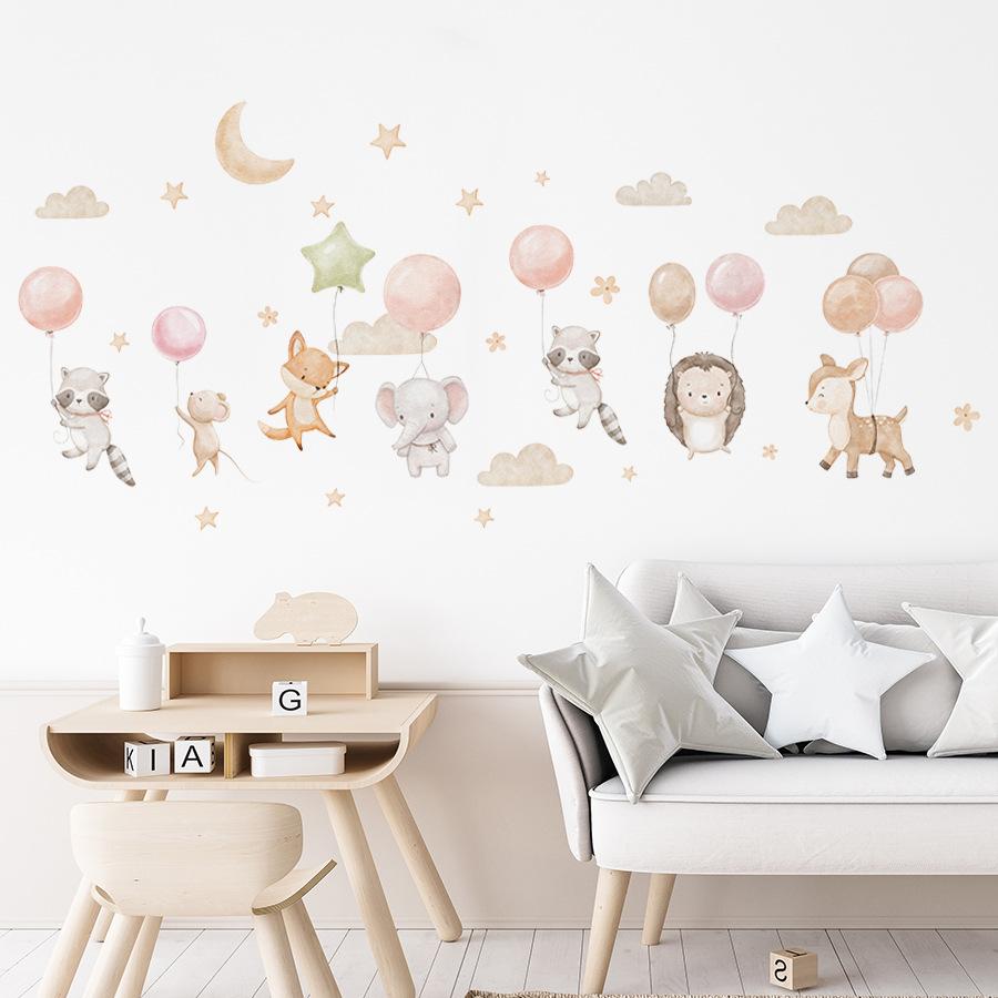 Cartoon Animal Balloon Wall Stickers for Children's Room Kids Room Wallpaper Bedroom Nursery Baby Room Decoration Decal Murals