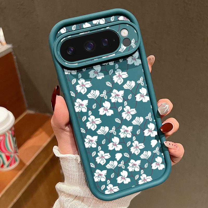 Rose Flower Pattern Plain Color Soft Silicone Phone Case for Google Pixel 9 8 Pro Xl 8a Shockproof Matte Lens Protection Anti-Fall Cover