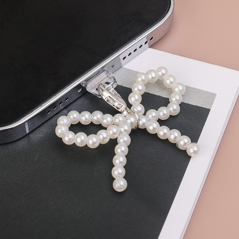 

Pearl Bowknot Mobile Phone Dust Plugs DIY Anti Dust Charger Port Plugs Protector Pendant Cap for Apple IPhone 14 Android Type C 1PC For iPhone5-14