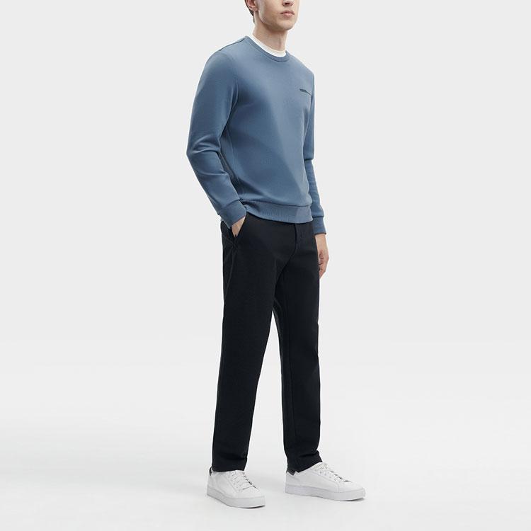 Fila Solid Color Crew Neck Pullover Sweatshirt Men Tops Midnight-Blue F11M342202F-BU