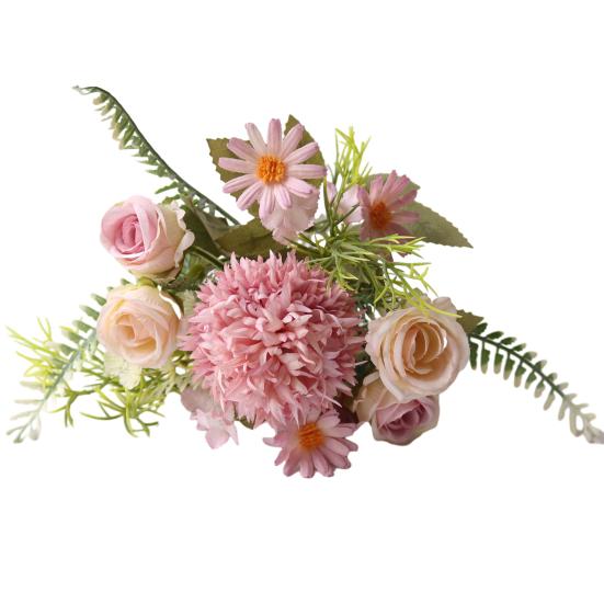 Fleurs Artificielles Haute Simulation Pétales en Soie Toucher Réel Tiges en Fil de Fer Réglables Roses Mixtes Hortensias Marguerites Sans Entretien Décoration de Maison Cadeaux