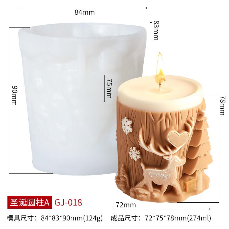 Christmas Tree Relief Cylindrical Candle Silicone Mold Christmas Gift Box Cylindrical Reindeer Aromatherapy Wax Gypsum Mould