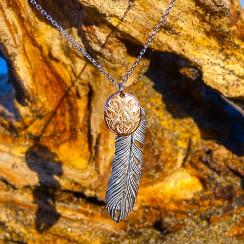 July Hawaiian Jewelry Necklace, Men's and Women's Stainless Steel Necklace with Feather, Scroll, and Wave Design, Hypoallergenic, Surgical Stainless S