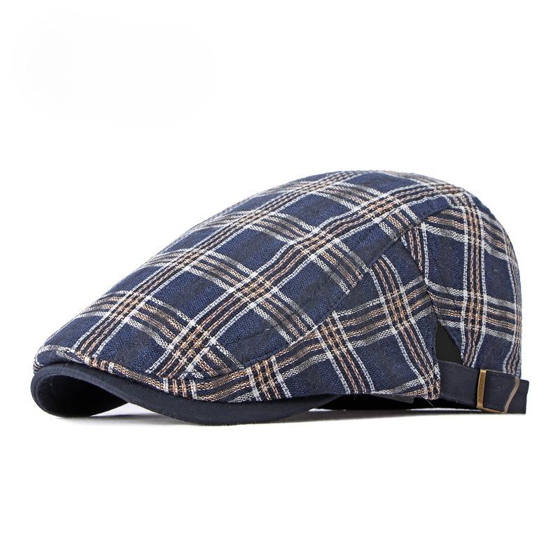 Unisex Plaid Tartan Flat Cap Retro British Style Ivy Hat Breathable Lightweight Adjustable Cabbie Beret for Spring Summer Men Women