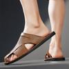 Men Slippers Handmade Simple Flats Brown Leather Sandals Black Summer Roman Sandals Closed Toe Beach Shoes Plus Size