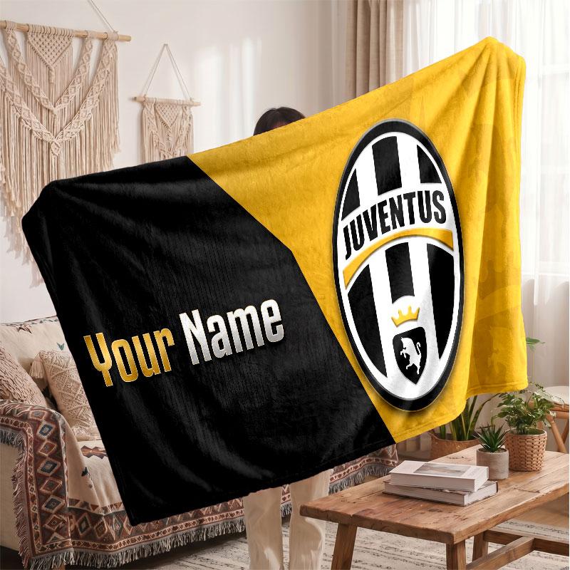 Juventus FC Personalisierte Fleecedecke Mit Fußballlogo, Benutzerdefinierter Name Text Weich Warm Home Überwurfdecke