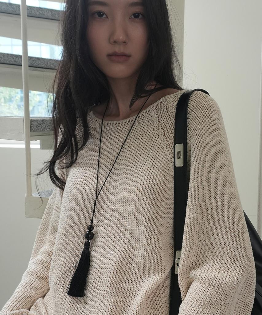 Denu Black Tessel & Glass Necklace [Black]