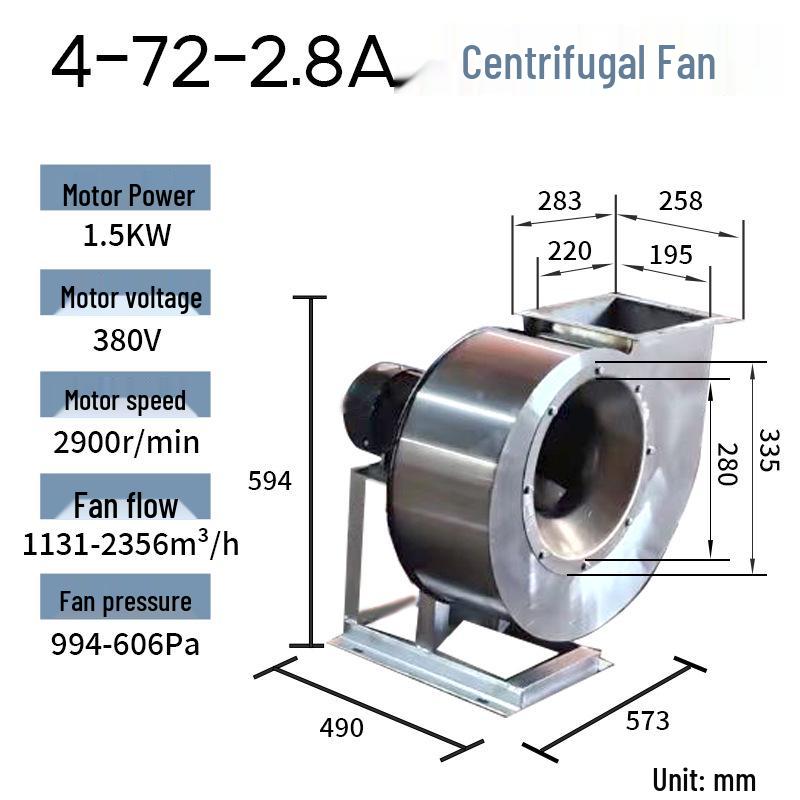 304 Stainless Steel Industrial Induced Draft Fan - Corrosion and High Temperature Resistant for Waste Gas and Paint Booth Ventilation.