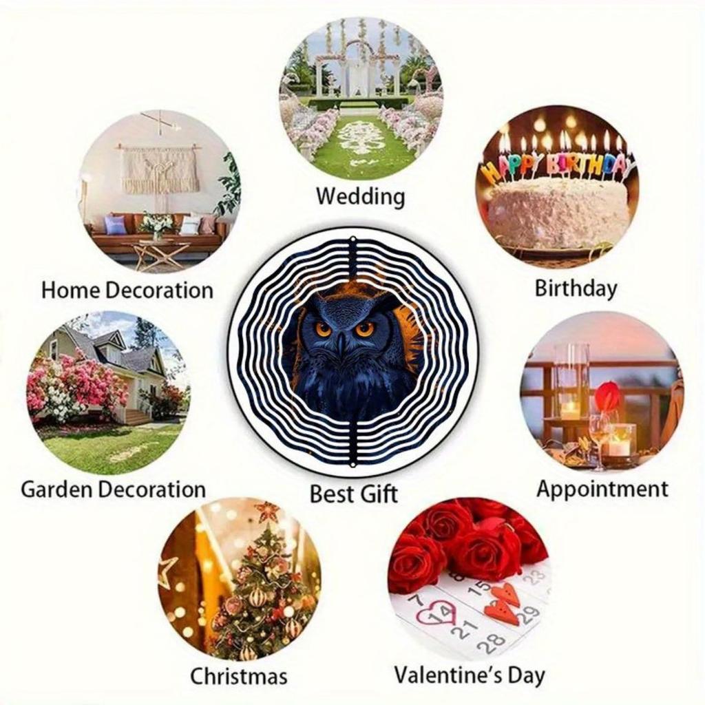 Nachtkönig-Eulen-Windspiel mit Mandala-Design, Metall, beruhigender Klang, Hängedekoration für Garten, Terrasse und Innenbereich, ganzjähriges Geschenk