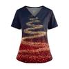 Damen Weihnachtliches V-Ausschnitt Kurzarm Kasack mit Doppeltaschen und Seitenschlitzen Pflegekraft Uniform