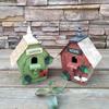 Hanging Bird House Decor Wooden Red Roof Hanging Birdhouse Decorative Outdoor Garden