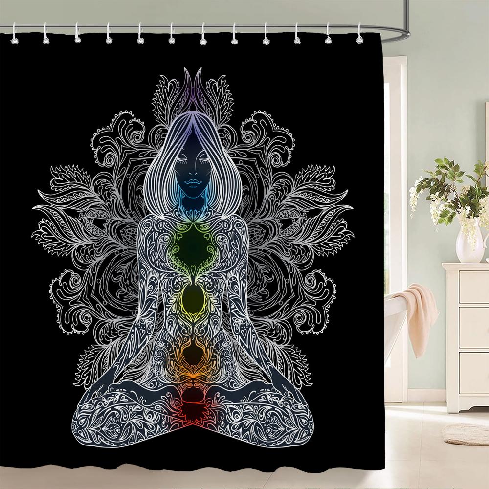 

Meditation Seven Chakra Shower Curtain Bathroom Curtains 3D Printing Indian Buddha Waterproof Polyeste Fabric Bathtub Decor W60H190(CM)-1 Pcs