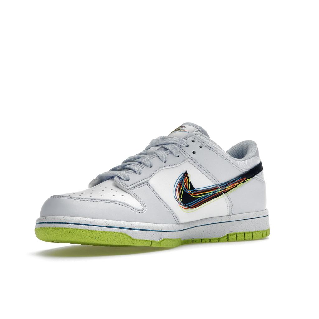 Nike Dunk Low GS 3D Swoosh Kinder-Sneaker Weiß Schwarzlich-Blau Volt DV3478-100