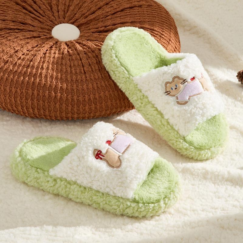 Thick bottom women's winter new indoor home non-slip, warm and comfortable one-word fluffy slippers women