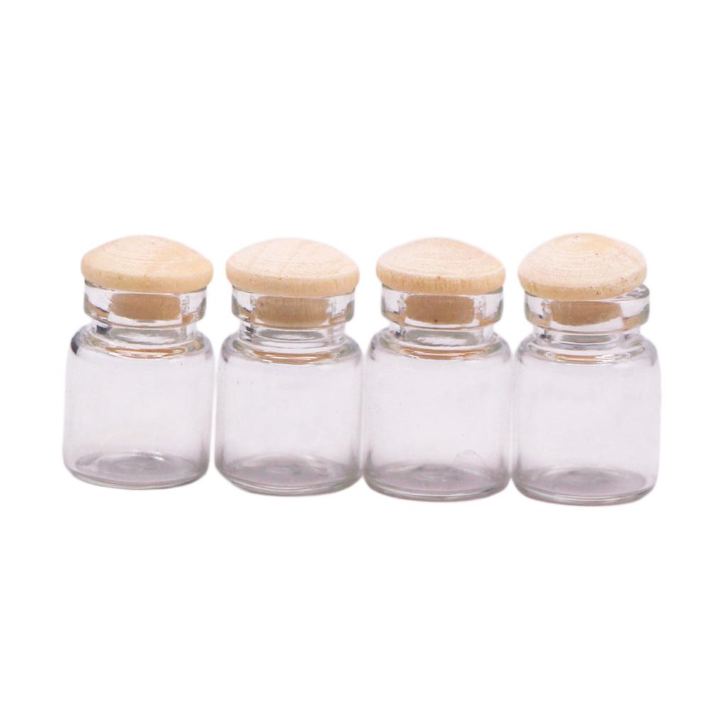 4 Pieces 1:12 Dollhouse Miniature Glass Jars Model Candy Jars Storage Jars with Wood Lid Ornament Food Toy Accessory
