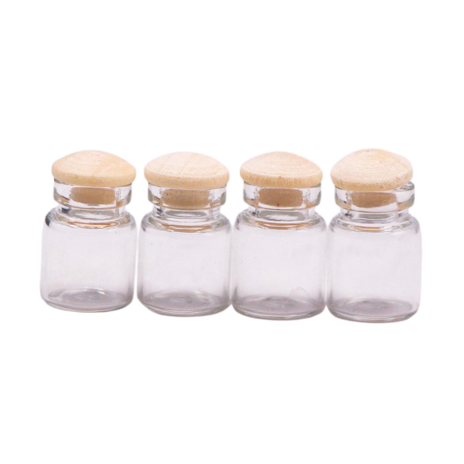 

4 Pieces 1:12 Dollhouse Miniature Glass Jars Model Candy Jars Storage Jars with Wood Lid Ornament Food Toy Accessory