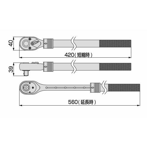TONE Telescopic Ratchet Handle (Hold Type) RH4EH Drive Angle 12.7mm (1/2")