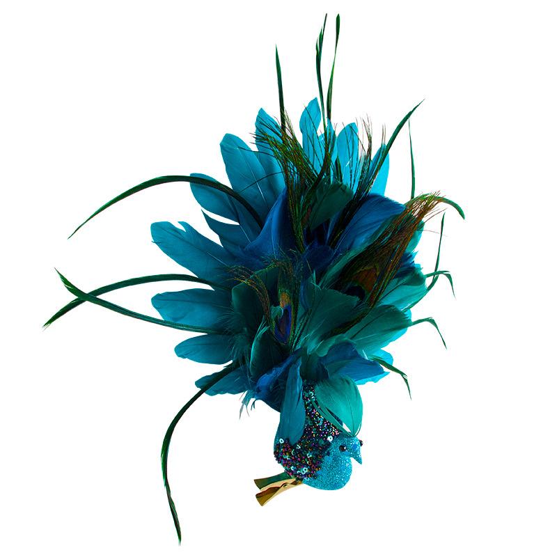 Christmas Tree Pendant Simulation Three-dimensional Feather Peacock DIY Accessory with Open Screen Blue and White Peacock Christmas Gift Set