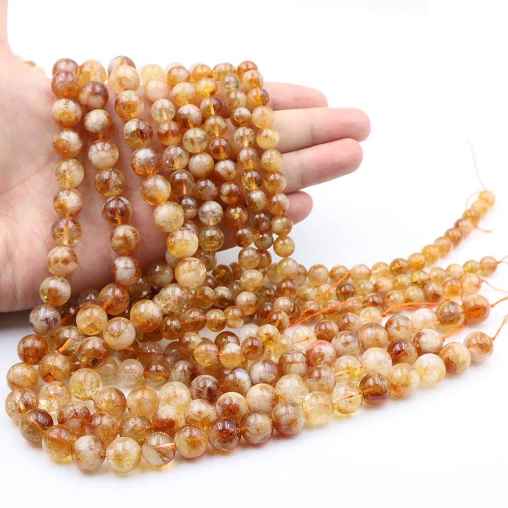 4/6/8/10/Mm Natural Stone Yellow Tower Crystal Round Loose Citrine Bead Crystal Stone Jewelry Making Diy Bracelet Necklace Gift