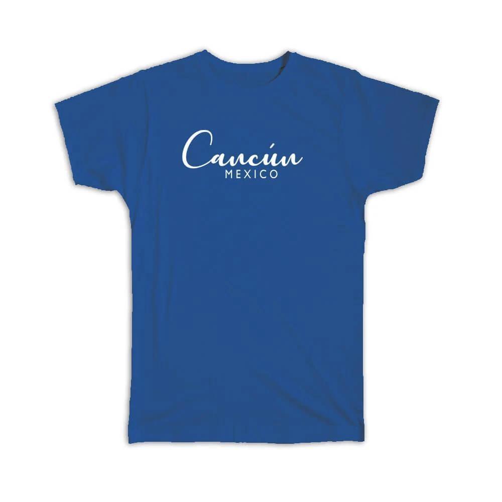 Gift T-Shirt : Cancun Cursive Typography Mexico Tropical Beach Travel Souvenir S